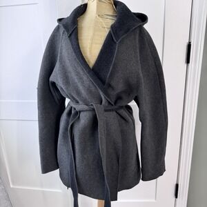 GAP Wrap Coat Women L Double Faced Wool Blend Gray Minimalist Quiet Luxe Comfort